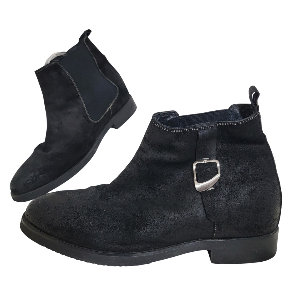 TOTO 3 In Taller Elevator Dress Black Nubuck Chelsea Buckle‎ Boots K92081 US 9